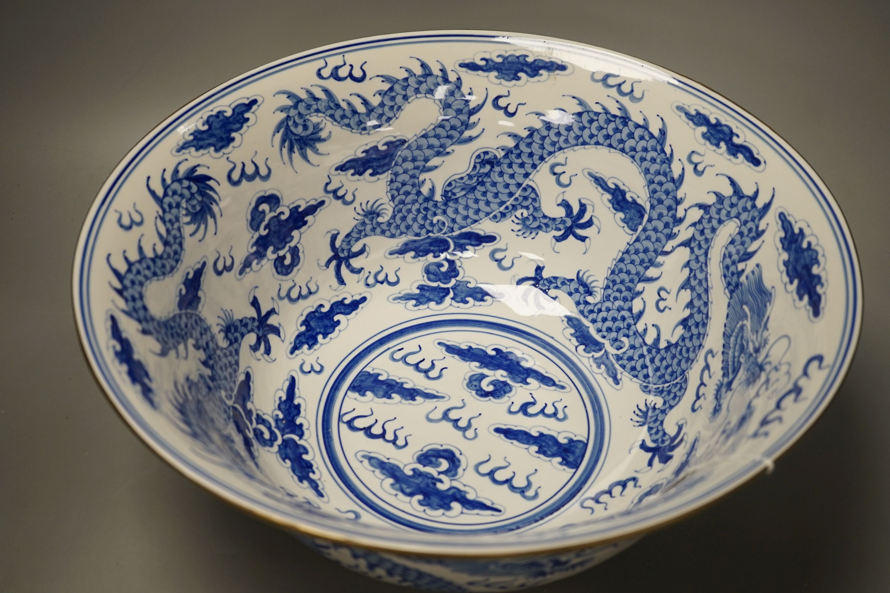 A South East Asian porcelain ‘dragon’ bowl, 38cm diameter